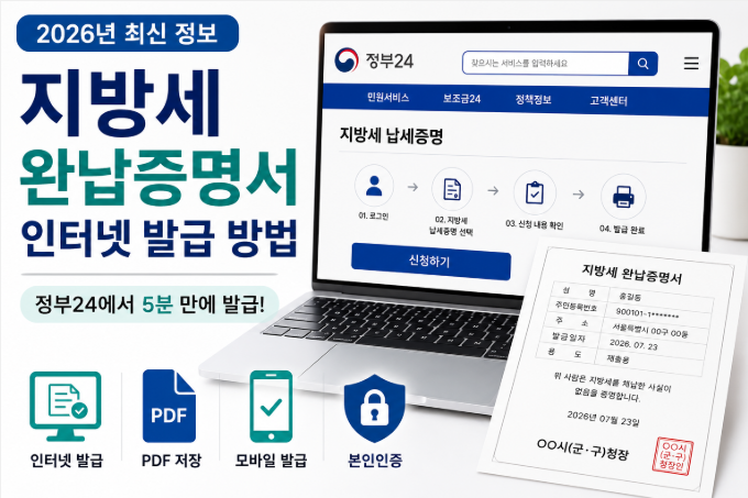 2026년 지방세 완납증명서 인터넷 발급 절차와 정부24 이용 방법을 안내하는 대표 이미지
