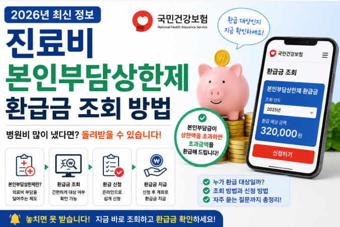 2026년 본인부담상한제 환급금 조회 및 신청 방법을 안내하는 대표 이미지