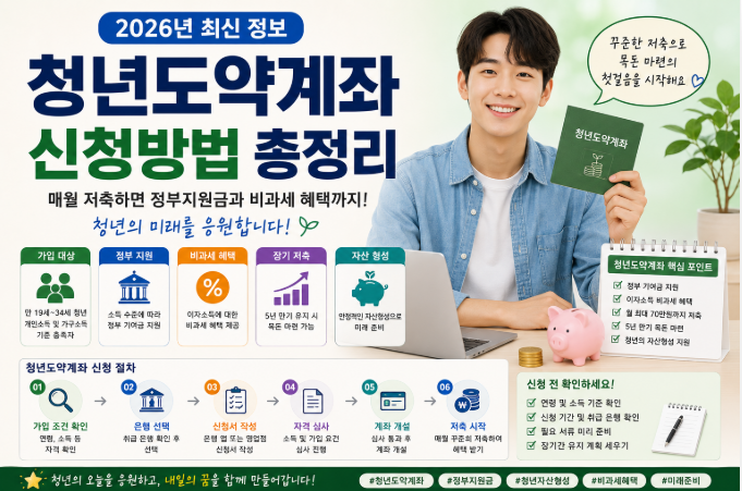 2026년 청년도약계좌 신청방법과 가입 조건, 정부 기여금, 신청 절차를 안내하는 대표 이미지